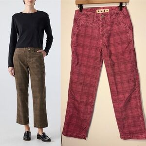 NEW AMO Lillian Crop Chino Rose PINK Plaid Corduroy Pants Size 25